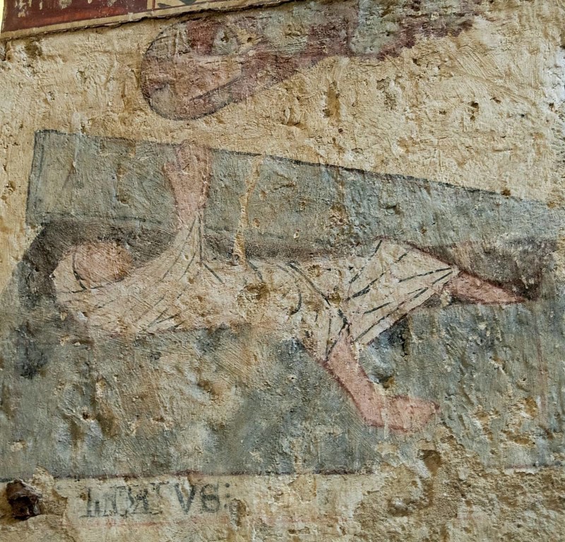 Mazerier village. Painted church St. Saturninus Church. The resurrection of Lazarus. Allier department, Auvergne Rhone Alpes, France
