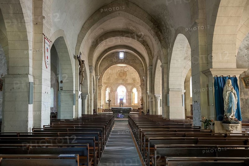 Interior of St Mazeran's Church of Bout-Vernet. Allier department. Auvergne Rhone Alpes. France. Europe