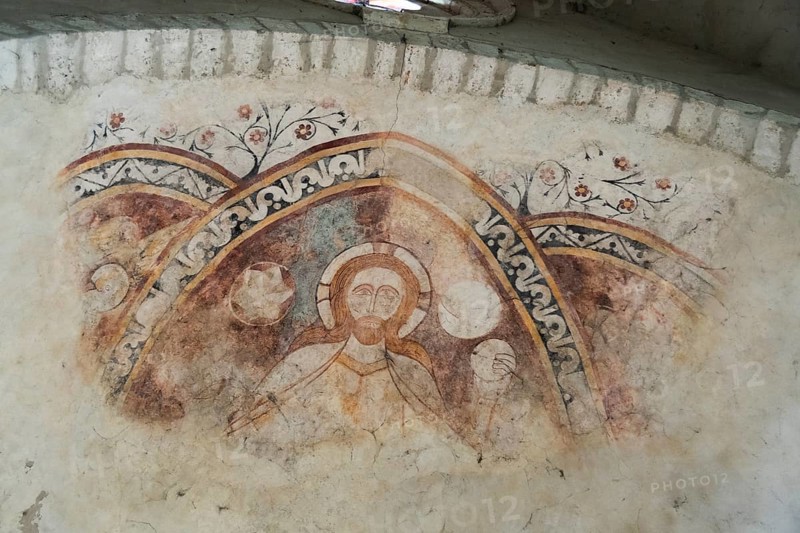 St Cyr and St Julitte's Church, roman church of Escurolles, Christ in majesty. Allier department, Auvergne Rhone Alpes, France