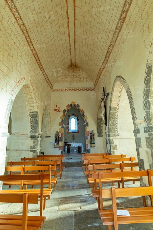 Painted church St Aignan's Church of Begues. Allier department. Auvergne Rhone Alpes. France. Europe