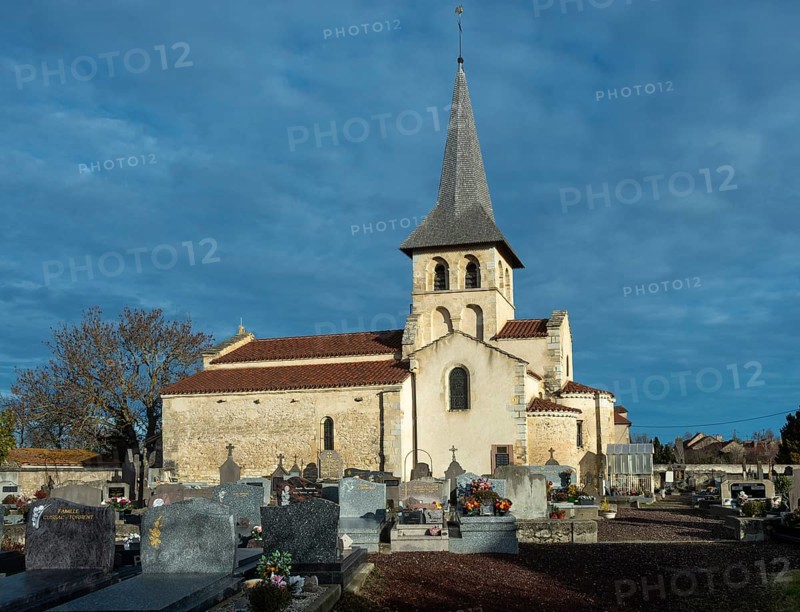Mazerier village. Painted church St. Saturninus Church. Allier department, Auvergne Rhone Alpes, France
