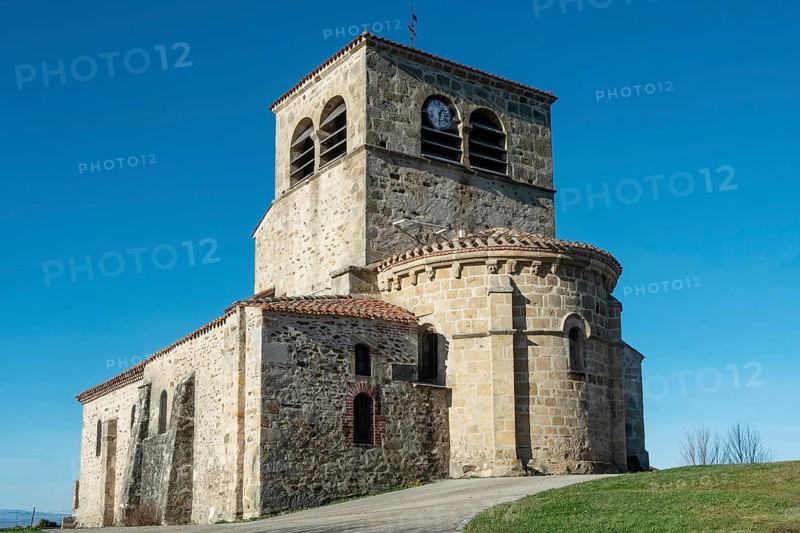 Natural regional park of Livradois Forez. Roman church Saint-Hilaire of Saint-Hilaire village. Haute Loire. Auvergne Rhone Alpes. France