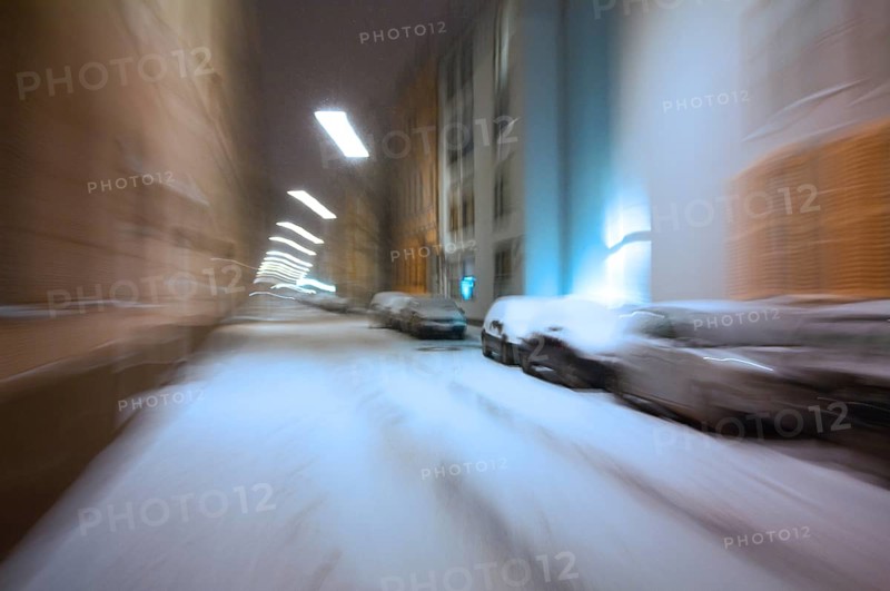 Snowstorm, zoom effect, Munich, Bavaria, Germany