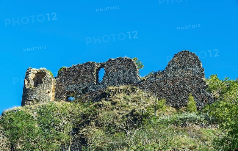 Ruins of medieval castle of Buron. Puy de Dome. Auvergne Rhone Alpes. France