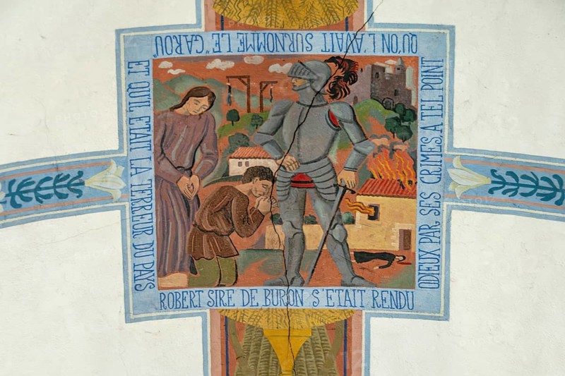 Buron village. Painted vault by Louis Dussour in the Notre-Dame de Buron chapel. Puy de Dome. Auvergne Rhone Alpes. France