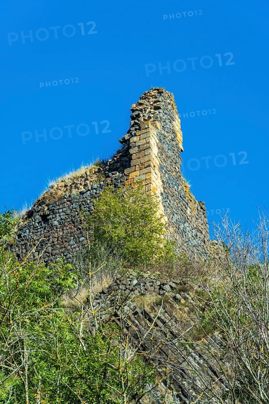 Ruins of medieval castle of Buron. Puy de Dome. Auvergne Rhone Alpes. France