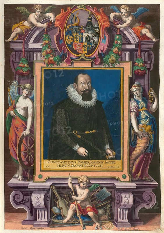 Members of the famous Augsburg Fugger family, Constantine I Baron Fugger (born 1569, died 1627), authentic reproduction from Fuggerorum et Fuggerarum imagines, a collection of coloured engravings made in the late 16th and early 17th century by Dominicus Custos, historical