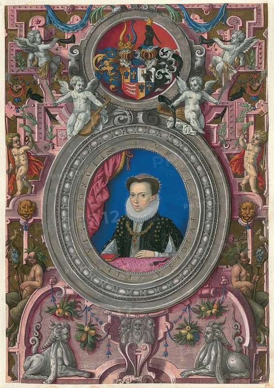 Members of the famous Fugger family in Augsburg, Maria Magdalena Fugger, born April 30, 1566 in Augsburg, died May 29, 1646 in Vörösto, a German noblewoman from the Fugger family of the lily, authentic reproduction from Fuggerorum et Fuggerarum imagines, a collection of colored copper engravings made in the late 16th and early 17th century and made by Dominicus Custos, historic