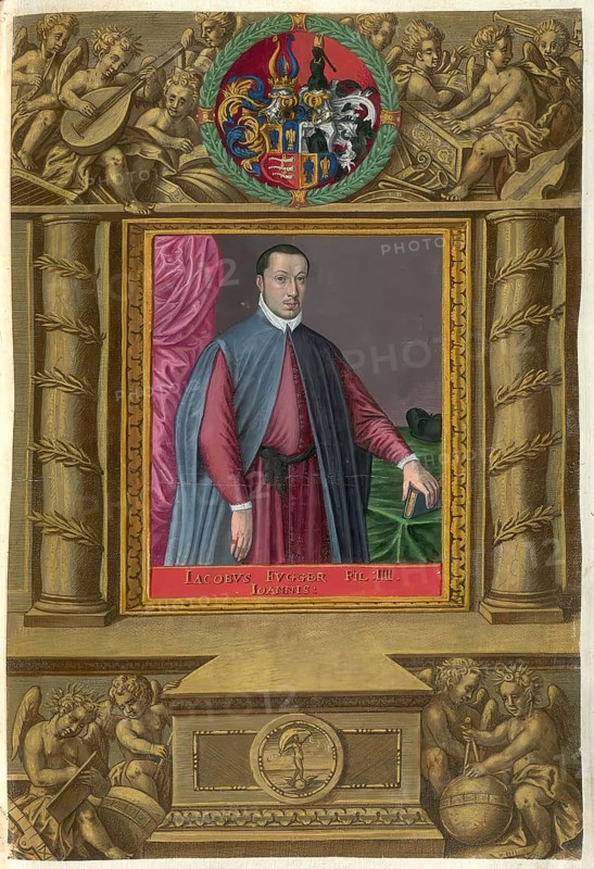 Members of the famous Augsburg Fugger family, Jakob Fugger the Rich (1459 to 1525), authentic reproduction from Fuggerorum et Fuggerarum imagines, a collection of coloured engravings made in the late 16th and early 17th centuries by Dominicus Custos, historical