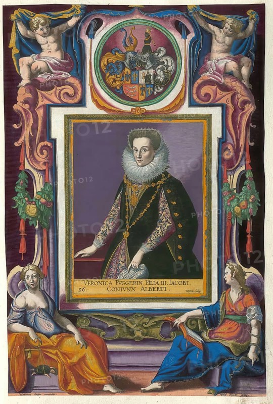 Members of the famous Fugger family in Augsburg, Veronika Fugger, daughter of Anton Fugger, born 1545, died 1590, authentic reproduction from Fuggerorum et Fuggerarum imagines, a collection of colored copper engravings created in the late 16th and early 17th century and made by Dominicus Custos, historical