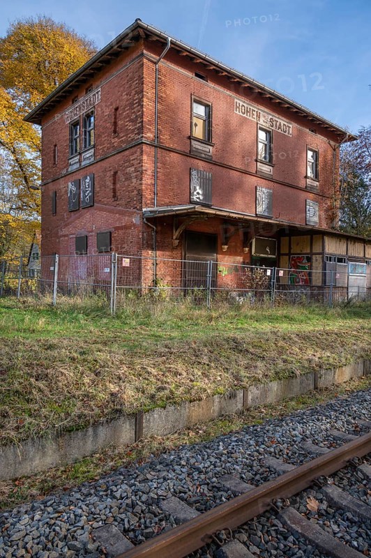 Closed train station in Hohenstadt, Middle Franconia, Bavaria, Germany