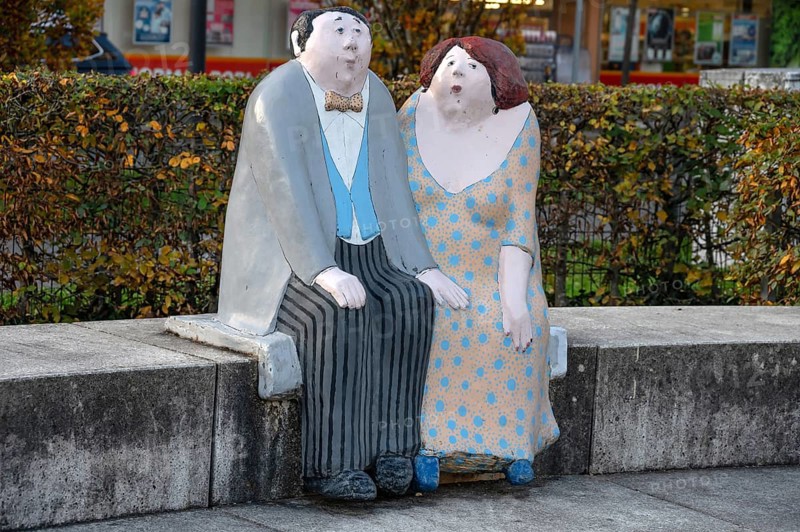 Fountain figures by Chemnitz artist Karl-Heinz Richter 2007, Billinganlage, Fürth, Middle Franconia, Bavaria, Germany