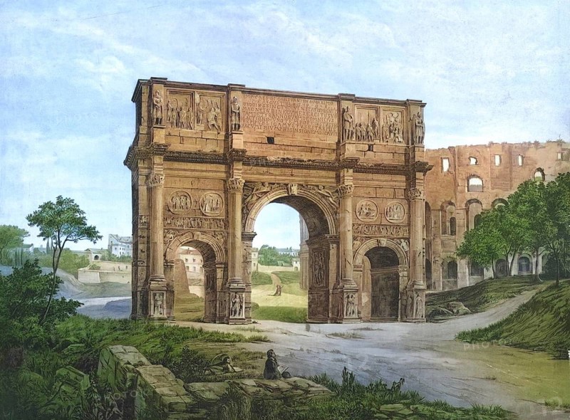 Triumphal Arch of Constantine in Rome, around 1883, Italy, authentic reproduction of a school mural, historical, exact date unknown
