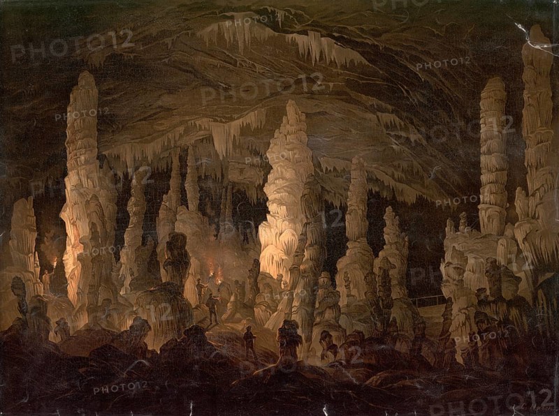 Postojna Caves, Grotte di Postumia, Adelsberg Grotto, 1900, Slovenia, authentic reproduction of a school mural, historical, exact date unknown