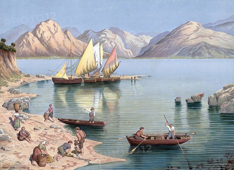 Sponge diver, sponge fisherman at work, around 1913, Greece, authentic reproduction of a school mural, historical, exact date unknown