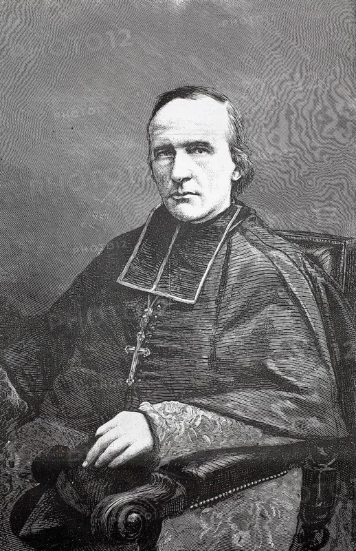 Georges Darboy (born 16 January 1813 in Fayl-Billot, died 24 May 1871 in Paris) was Archbishop of Paris, priest in official dress sitting on chair, Historical, authentic, digitally restored reproduction from a 19th century original, Record date not stated
