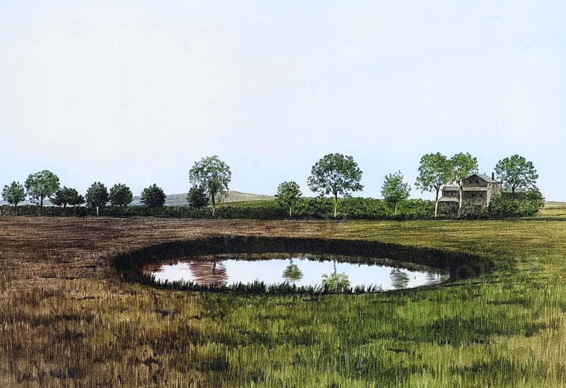 Soll, small, circular depression filled with water in the area of ground and terminal moraines, near Hagebök in Mecklenburg-Western Pomerania, Germany, authentic reproduction of a school wall painting, historic, around 1900