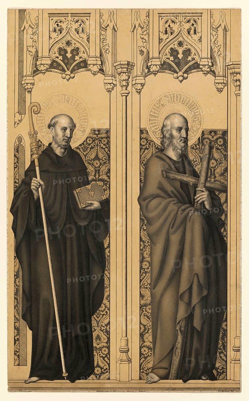 Benedict of Nursia, often also known as Saint Benedict, was a Christian monk, here with the Apostle Philip, people from the biblical story, historical, authentic, digitally restored reproduction from a 19th-century model, record date not stated