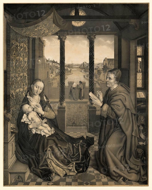 Saint Evangelist Luke draws Mary with the Child Jesus, people from the biblical story, historical, authentic, digitally restored reproduction from a 19th-century model, record date not stated