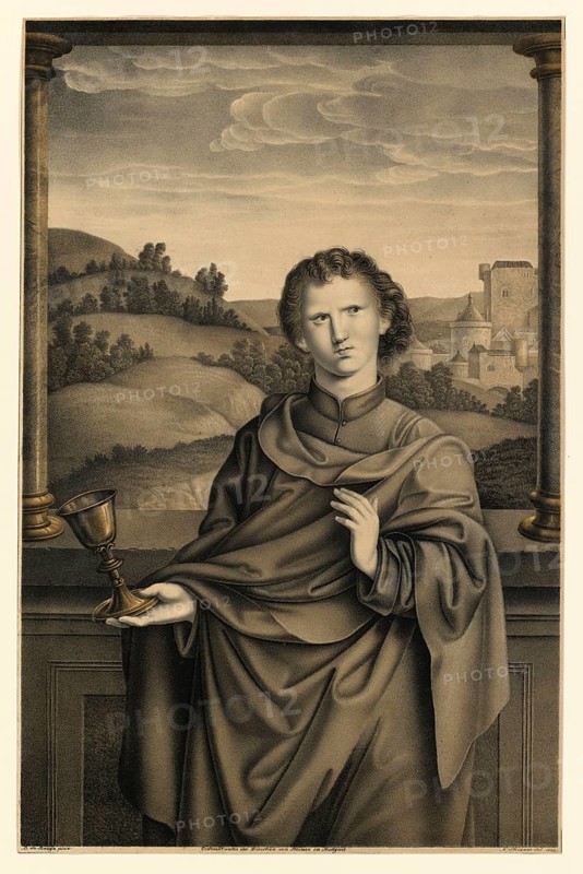 The Evangelist John, in the Western Church tradition also as John Evangelista or John of the Door, John the Theologian, main author of the Gospel of John, people from the biblical story, historical, authentic, digitally restored reproduction from a 19th-century model, record date not stated