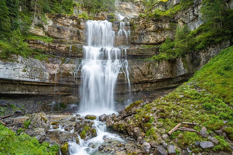 Cascata di Mezzo waterfall, long exposure, Vallesinella, Brenta, Trentino, Italy