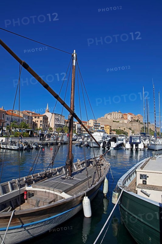 Calvi marina with citadel at the back, Balagne, Haute-Corse Department, Corsica, France