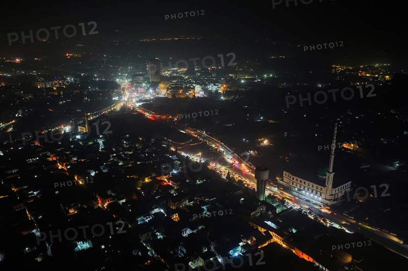 In Damascus, Syria, on December 29, 2025, nighttime drone footage shows the Syrian capital fully illuminated, capturing city lights and urban landscapes as the year comes to an end, Damascus, Damascus, Syria