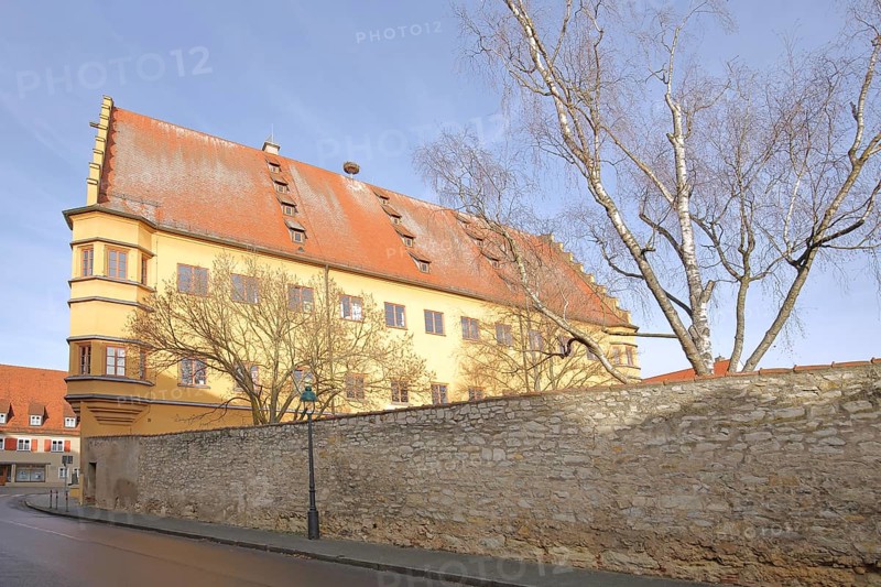 Former hall building and current elementary school center, Nördlingen, Bavaria, Germany