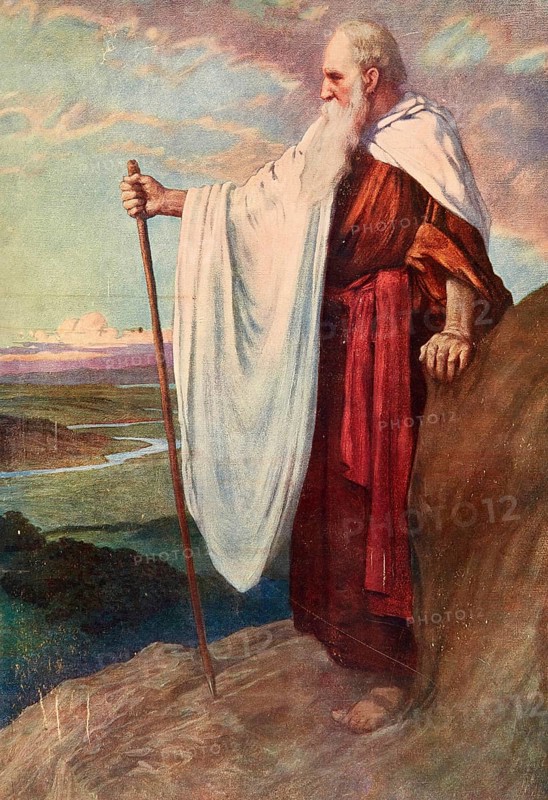 Scene from the biblical story, The Death of Moses, Moses, authentic reproduction of a school mural, historical, around 1900