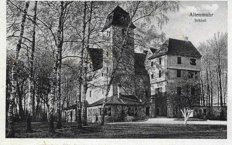 Altenmuhr Castle, moated castle from the 12th century in the village of Altenmuhr, Weissenburg-Gunzenhausen district, Middle Franconia, Bavaria, Germany, postcard, view around 1900 - 1910, historical, digital reproduction of a historical postcard, authentic, public domain, from that time, exact date unknown