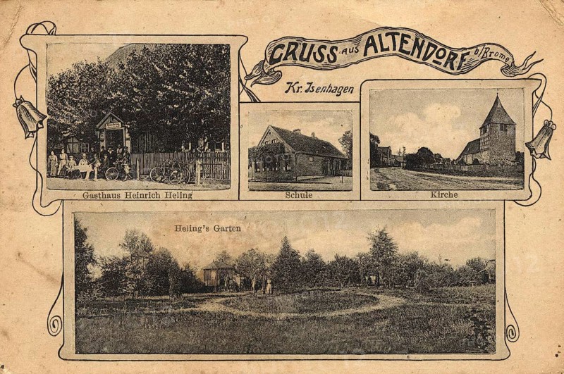 Altendorf is a district of the town of Brome in the district of Gifhorn in Lower Saxony, postcard, view around 1900 - 1910, historical, digital reproduction of a historical postcard, authentic, public domain, from that time, exact date unknown