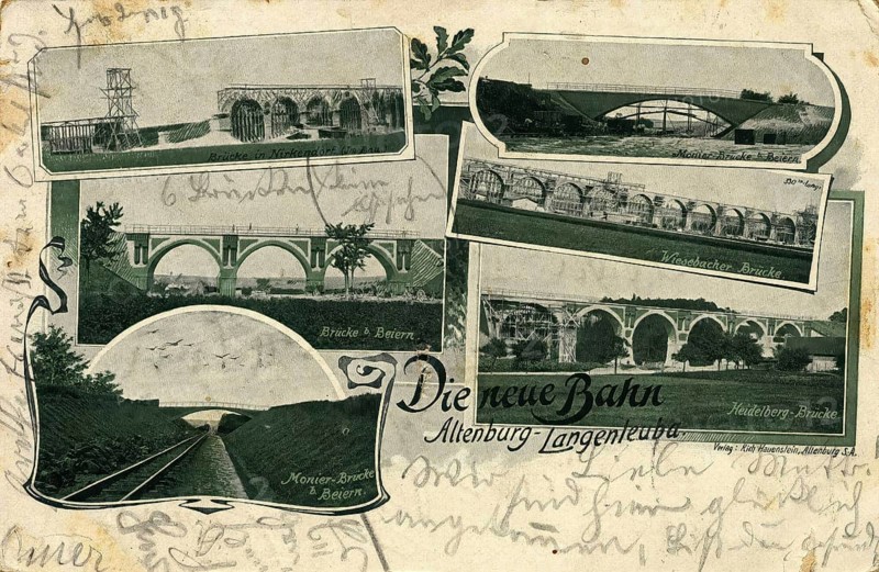Altenburg - Langenleuba, the new railway, today Altenburger Land district, Thuringia, Germany, postcard, view around 1900 - 1910, historical, digital reproduction of a historical postcard, authentic, public domain, from that time, exact date unknown