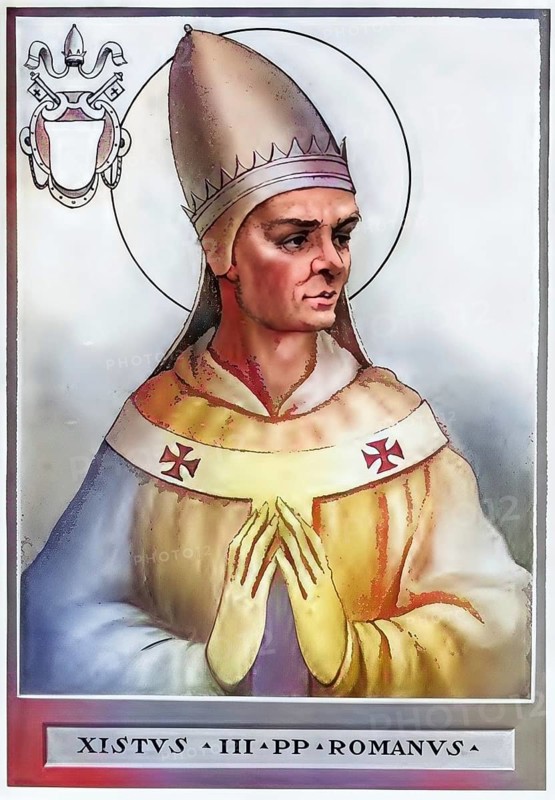 Sixtus III (Xystus) (born in the 4th or 5th century, died 18 or 19 August 440) was Bishop of Rome (31 July 432-440), Historical, authentic, digitally restored reproduction from a 19th century original, Record date not stated, subsequently coloured
