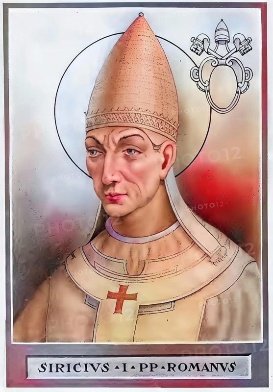 Siricius (born around 334 in Rome, died 26 November 399) was Bishop of Rome from December 384 - possibly from 17 December - until his death. He was the first incumbent to use the title Pope as a proper title, Historical, authentic, digitally restored reproduction from a 19th century original, Record date not stated, subsequently coloured
