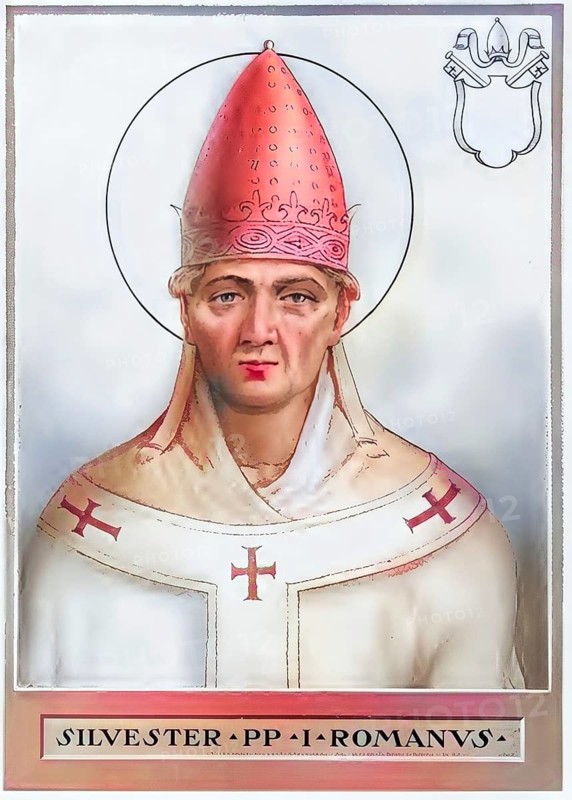 Silvester I (born in front of 284 in Rome, died 31 December 335 in Rome) was Bishop of Rome from 314 until his death and thus Pope from a Catholic perspective, Historical, authentic, digitally restored reproduction from a 19th century original, Record date not stated, subsequently coloured