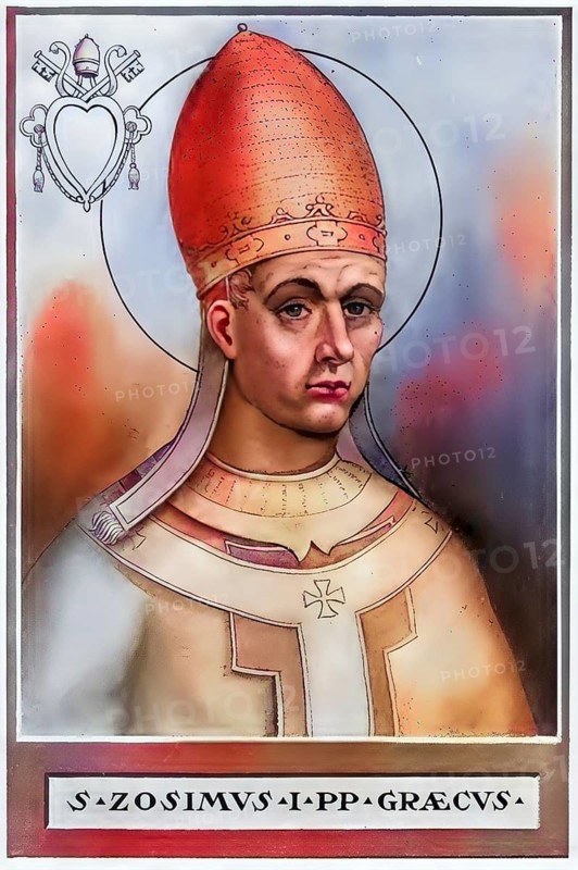 Zosimus (born in the 4th century, died 26 December 418) was pope from 417 until his death, Historical, authentic, digitally restored reproduction from a 19th century original, Record date not stated, subsequently coloured