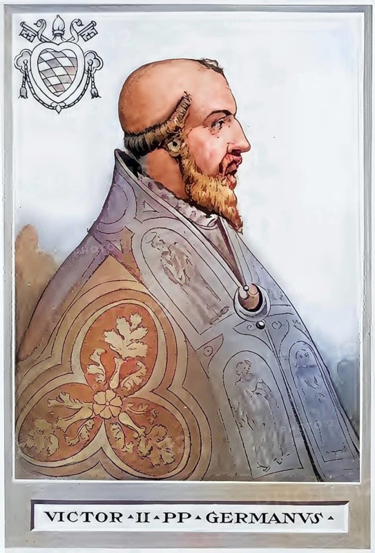 Victor II, also Victor II (born around 1020, died 28 July 1057 in Arezzo), was Bishop of Eichstätt as Gebhard I from 1042 to 1057 and served as Pope from 1055 until his death, Historical, authentic, digitally restored reproduction from a 19th century original, Record date not stated, subsequently coloured