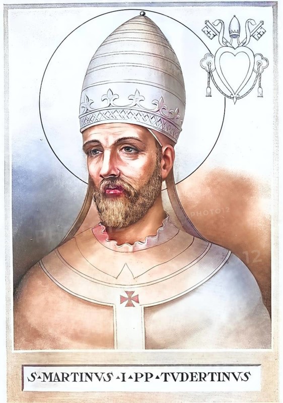 Martin I (born 591 (1) in Todi, Umbria, died 16 September 655 in Chersones, Crimean Peninsula) was Pope from 649 to 653, Historical, authentic, digitally restored reproduction from a 19th century original, Record date not stated, subsequently coloured