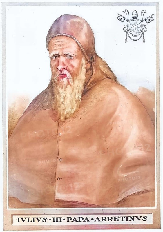 Julius III (born 10 September 1487 as Giovanni Maria Ciocchi Del Monte in Rome, died 23 March 1555 in Rome) was Pope of the Catholic Church from 7 February 1550 to 23 March 1555, Historical, authentic, digitally restored reproduction from a 19th century original, Record date not stated, subsequently coloured