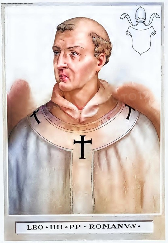 Leo IV (born around 790, died 17 July 855 in Rome) was pope from 10 April 847 until his death, Historical, authentic, digitally restored reproduction from a 19th century original, Record date not stated, subsequently coloured
