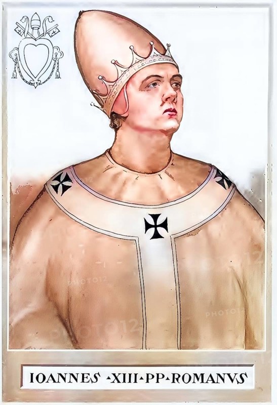 John XIII (born in Rome, died there on 6 September 972) was pope from 1 October 965 to 972, Historical, authentic, digitally restored reproduction from a 19th century original, record date not stated, subsequently coloured