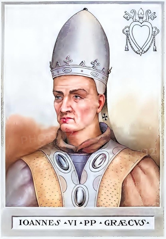 John VI (died 11 January 705 in Rome) was Greek and Pope from 701 to 705, Historical, authentic, digitally restored reproduction from a 19th century original, Record date not stated, subsequently coloured