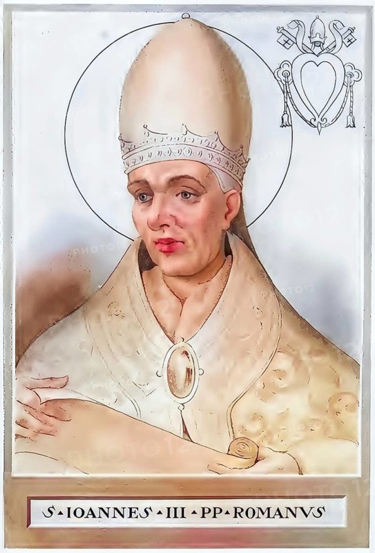 John III (born in Rome, died 574) was Bishop of Rome from 17 July 561 to 7 July (according to another source 13 July) 574, Historical, authentic, digitally restored reproduction from a 19th century original, Record date not stated, subsequently coloured