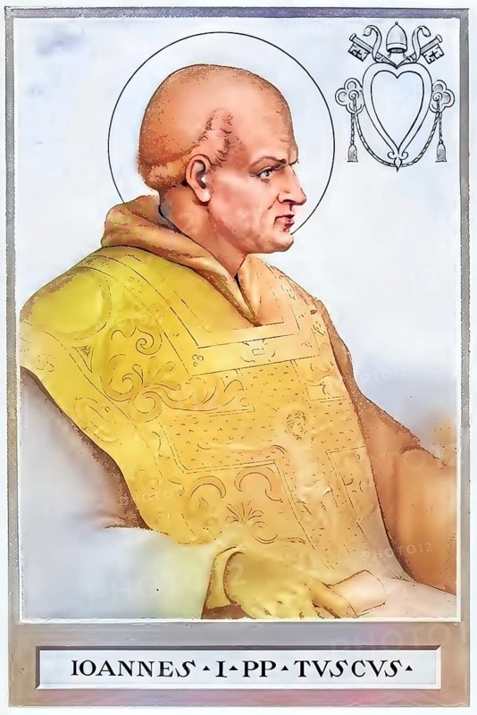 John I (died 18 May 526 in Ravenna) was Pope from 13 August 523 until his death as Bishop of Rome, Historical, authentic, digitally restored reproduction from a 19th century original, Record date not stated, subsequently coloured