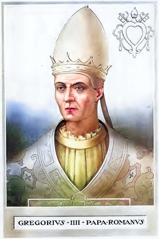 Gregory IV (born in Rome, died there on 25 January 844) was pope from 827 to 844, Historical, authentic, digitally restored reproduction from a 19th century original, Record date not stated, subsequently coloured