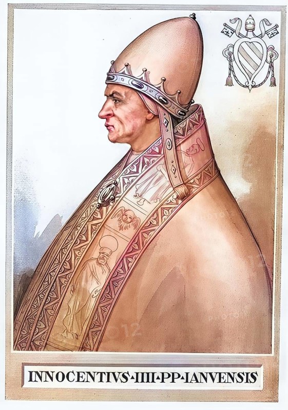 Innocent IV, actually Sinibaldo de Fieschi (born around 1195 in Genoa, died 7 December 1254 in Naples), was Roman Pope from 1243 until his death at the end of 1254, Historical, authentic, digitally restored reproduction from a 19th century original, Record date not stated, subsequently coloured