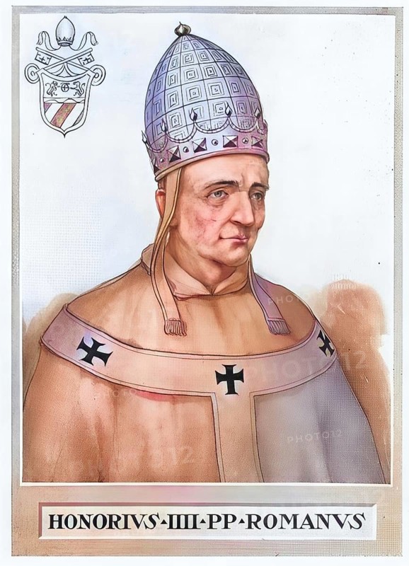 Honorius IV, originally Giacomo Savelli (born around 1210 in Rome, died there on 3 April 1287), was Roman Catholic Pope from 2 April 1285 until his death, historical, authentic, digitally restored reproduction from a 19th century original, record date not stated, subsequently coloured