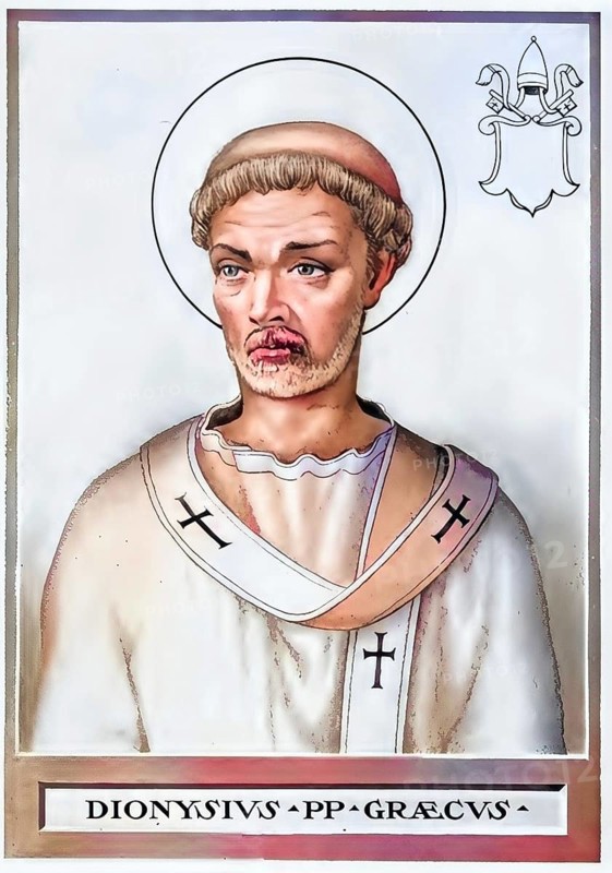 Dionysius (born unknown, died 26 December 268) was Bishop of Rome from 22 July 260 until his death. The church and monastery of San Dionigi alle Quattro Fontane and San Silvestro in Capite in Rome are dedicated to him, Historical, authentic, digitally restored reproduction from a 19th century original, Record date not stated, subsequently coloured