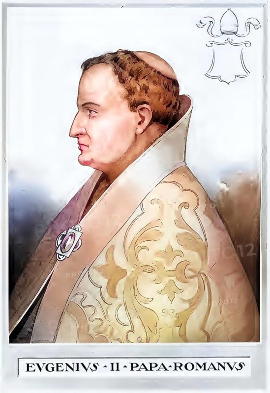 Eugene II (died 27 August 827) was pope from May 824 until his death, Historical, authentic, digitally restored reproduction from a 19th century original, Record date not stated, subsequently coloured
