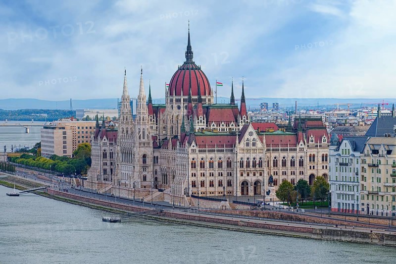Hungarian parliament building along the Danube River, Budapest, Hungary